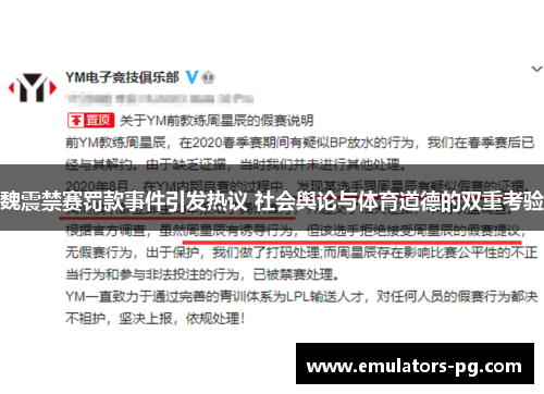 魏震禁赛罚款事件引发热议 社会舆论与体育道德的双重考验